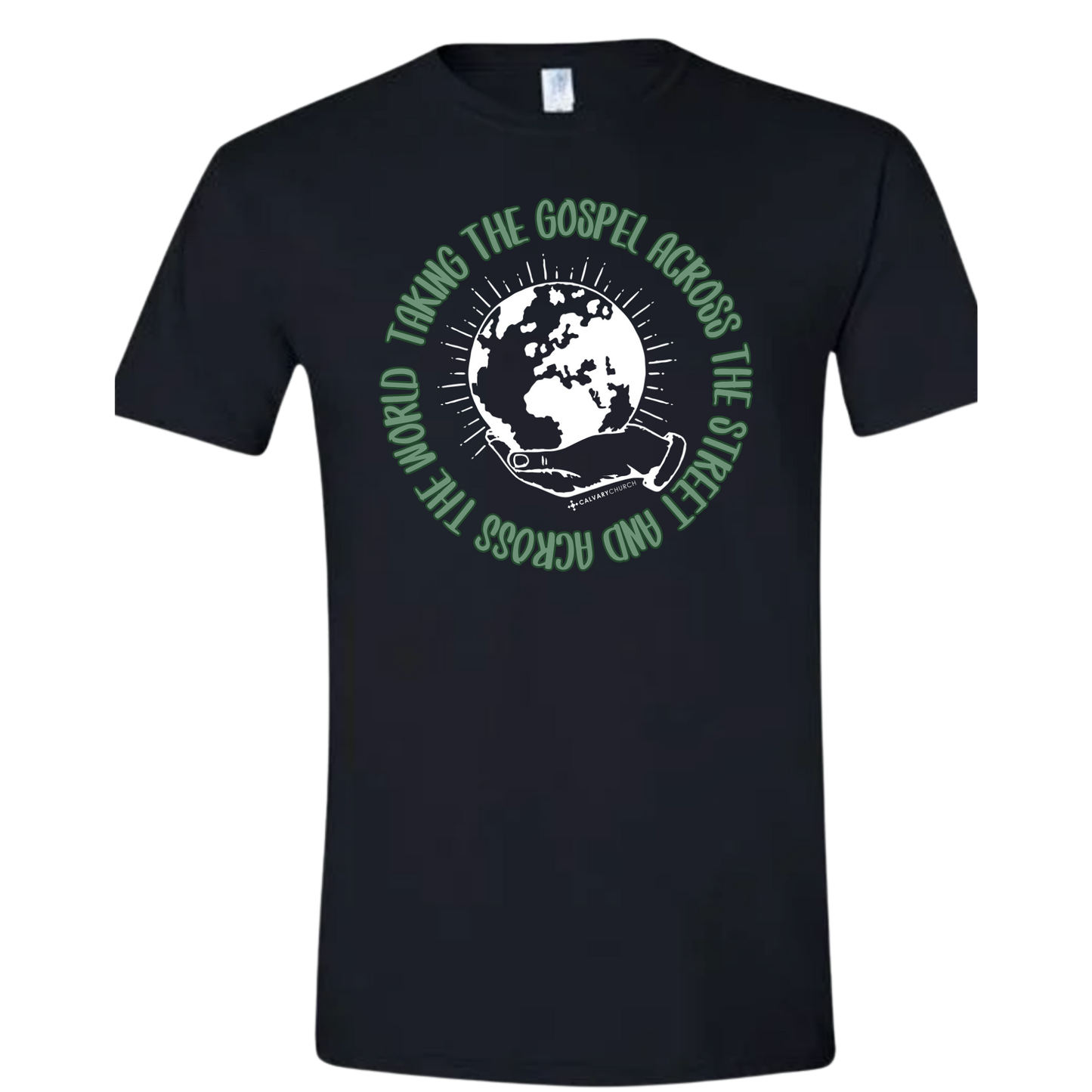 Taking the Gospel- Black Gildan Softstyle T-Shirt - Green Design