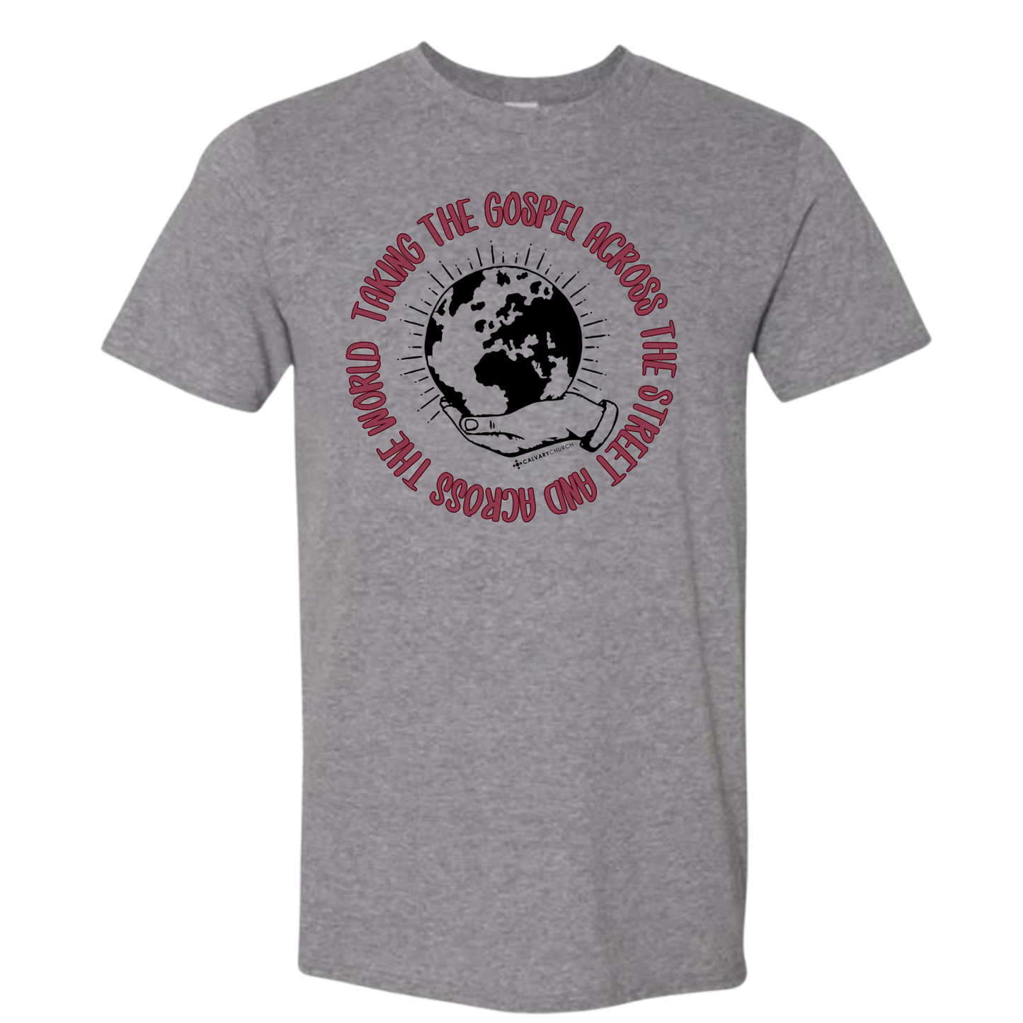 Taking the Gospel- Graphite Heather Gildan Softstyle T-Shirt - Red Design