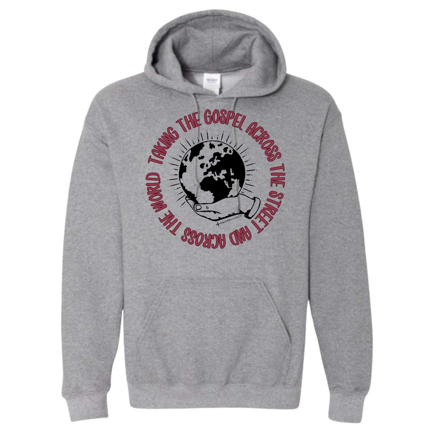 Taking the Gospel- Graphite Heather Hoodie - Red Design
