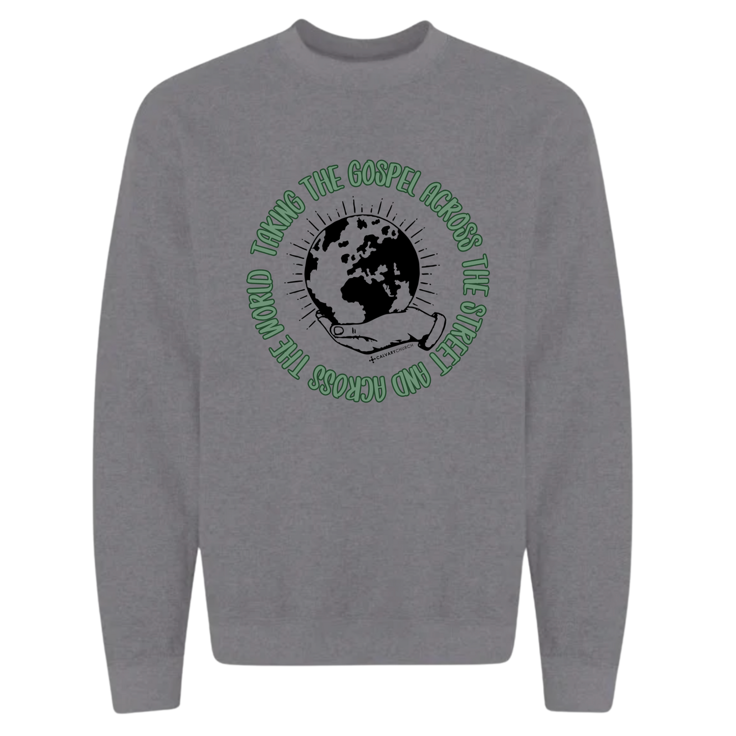 Taking the Gospel- Graphite Heather Sweatshirt - Green Design