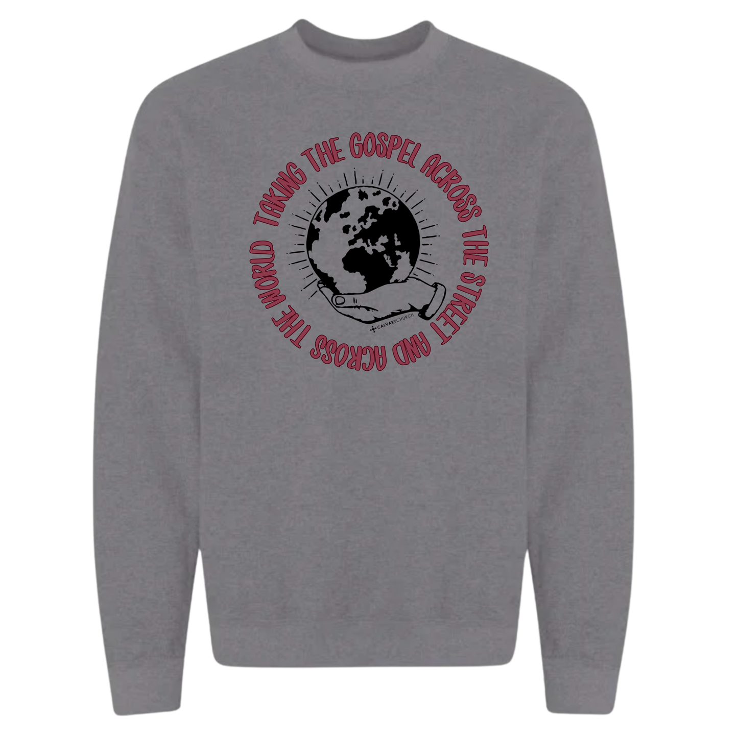 Taking the Gospel- Graphite Heather Sweatshirt - Red Design