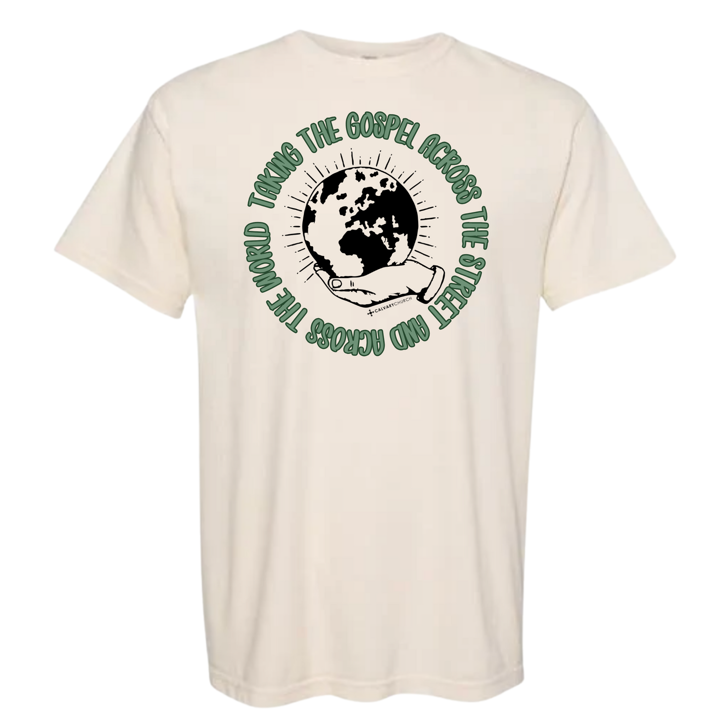 Taking the Gospel- Ivory Comfort Colors T-Shirt - Green Design