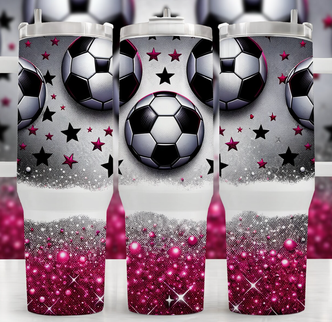 Pink Glitter Soccer 40 oz Tumblers