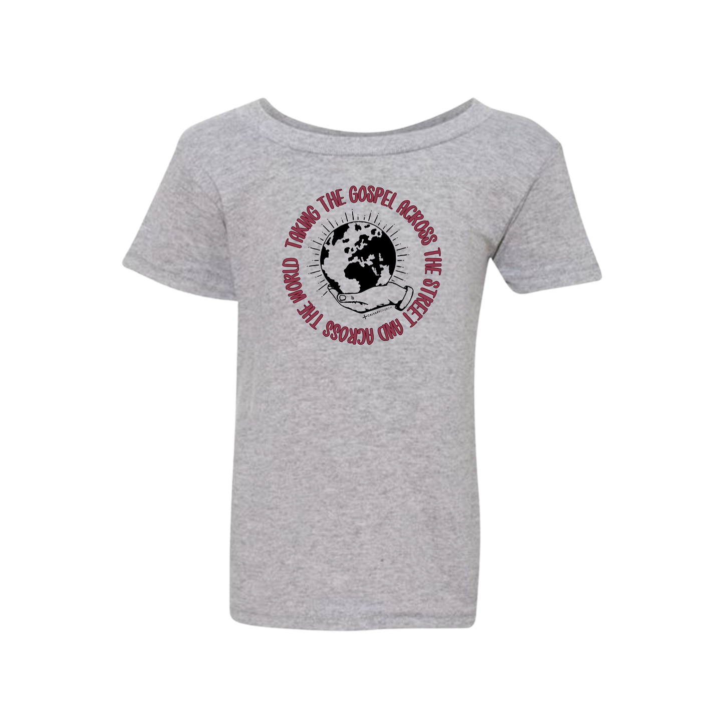 Taking the Gospel- Toddler Sport Gray Gildan T-Shirt - Red Design