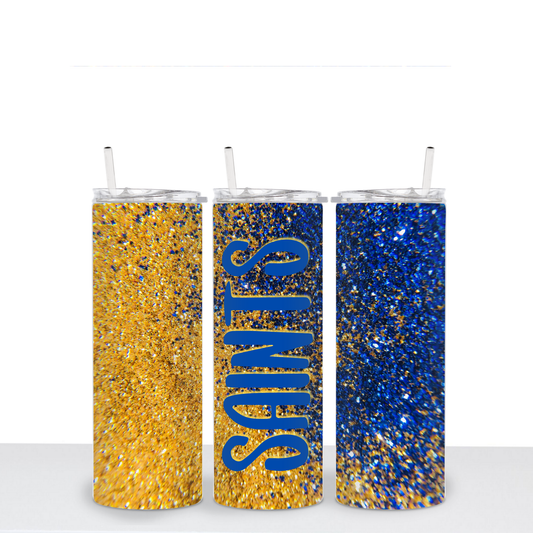 Saints Tumbler Gold and  Blue Glitter