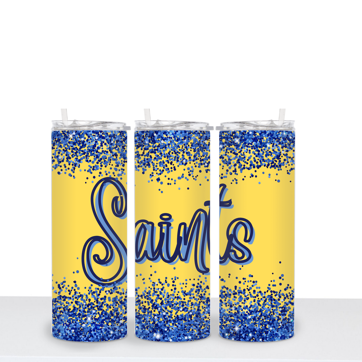 Saints Tumbler Gold with Blue Glitter