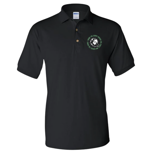 Taking the Gospel- Black Polo- Green Design
