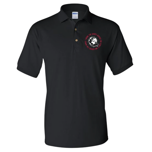 Taking the Gospel- Black Polo- Red Design
