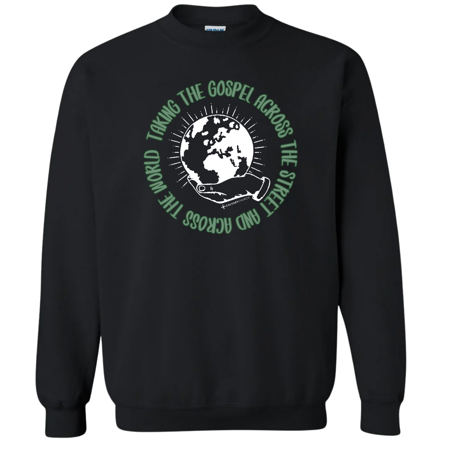 Taking the Gospel- Black Sweatshirt - Green Design