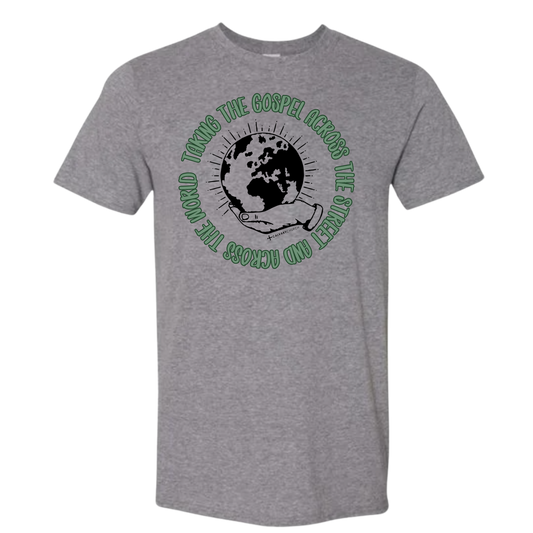Taking the Gospel- Graphite Heather Gildan Softstyle T-Shirt - Green Design