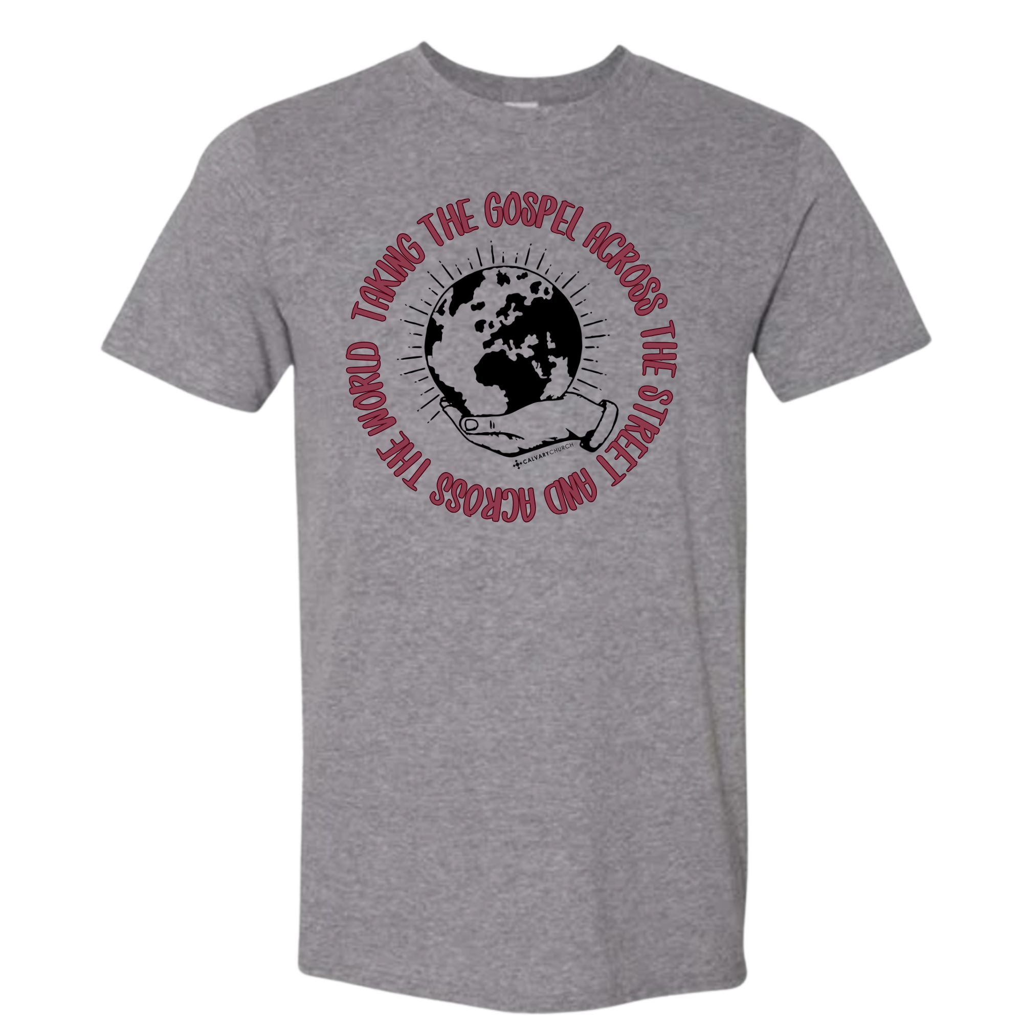 Taking the Gospel- Graphite Heather Gildan Softstyle T-Shirt - Red Design