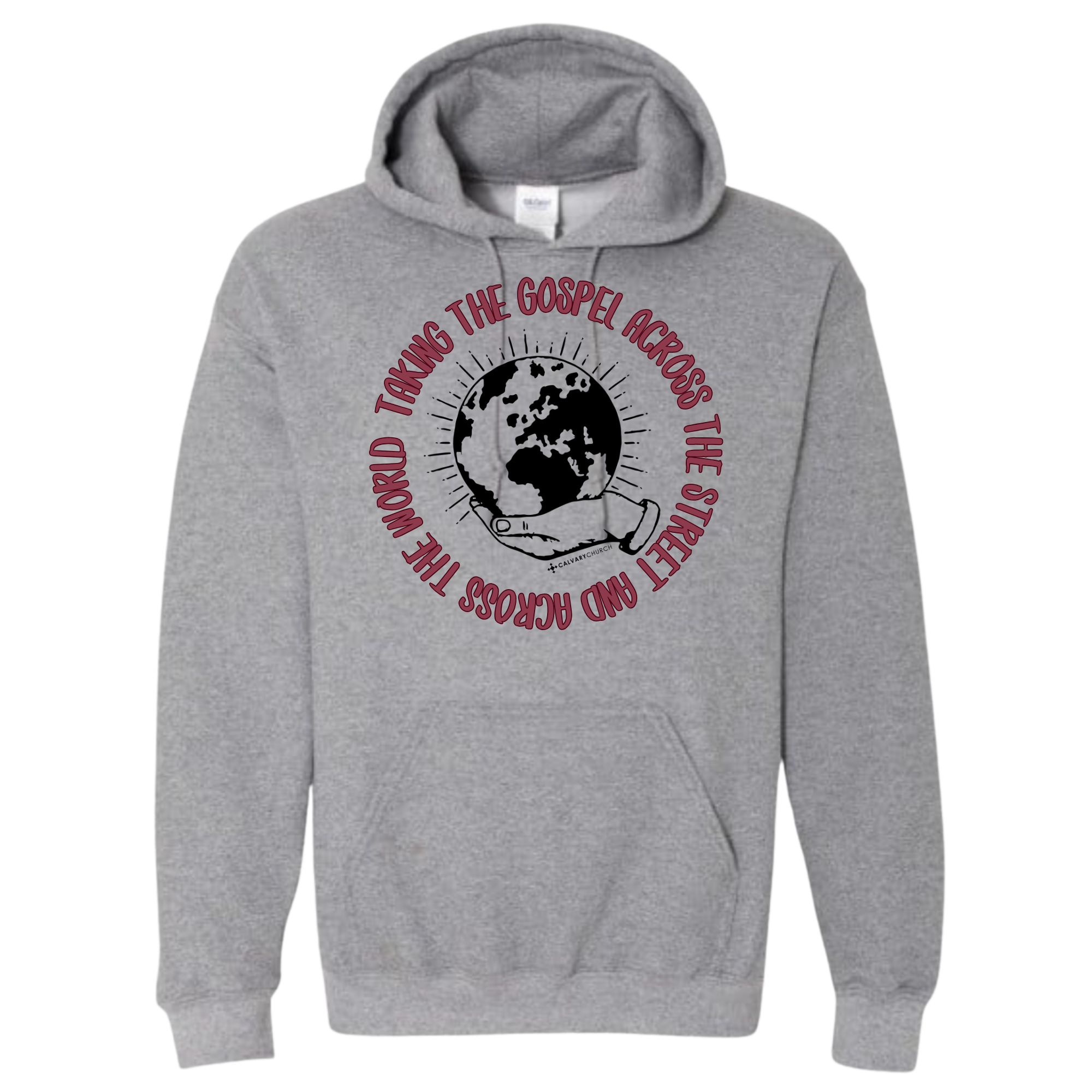Taking the Gospel- Graphite Heather Hoodie - Red Design