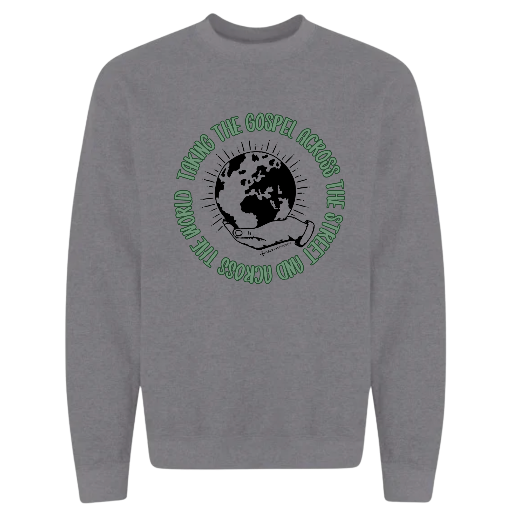 Taking the Gospel- Graphite Heather Sweatshirt - Green Design
