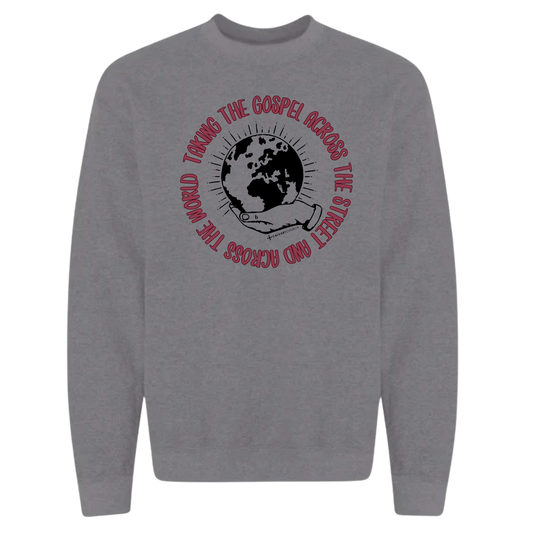 Taking the Gospel- Graphite Heather Sweatshirt - Red Design