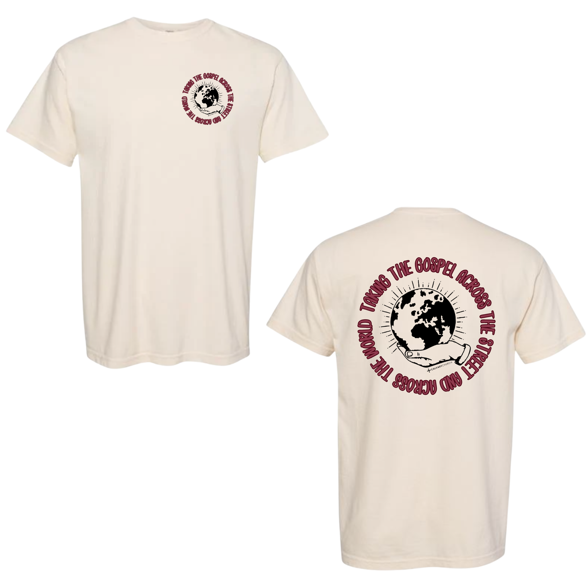 Taking the Gospel- Comfort Color Ivory T-Shirt - Red Design on Back