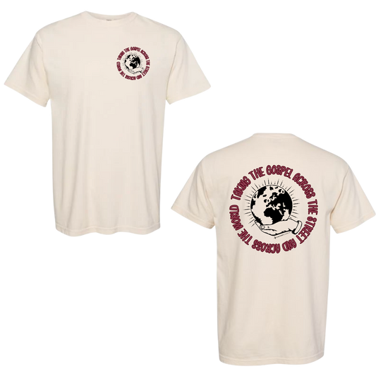 Taking the Gospel- Comfort Color Ivory T-Shirt - Red Design on Back