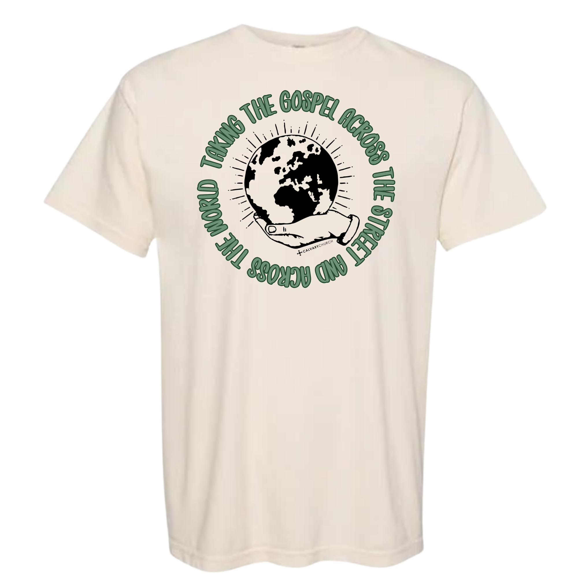 Taking the Gospel- Ivory Comfort Colors T-Shirt - Green Design