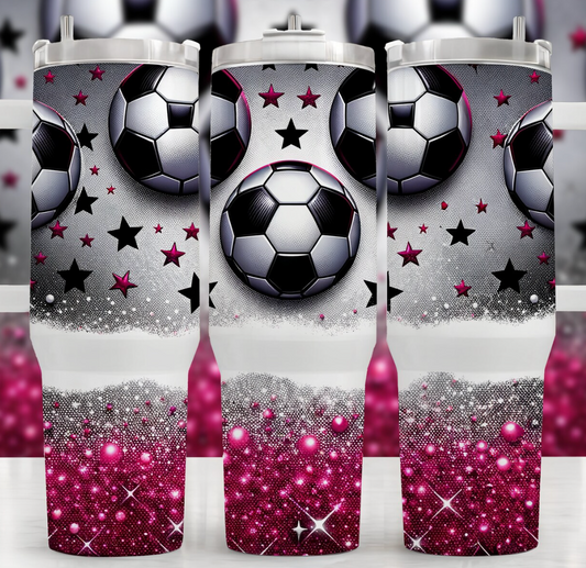 Pink Glitter Soccer  40 oz Tumblers