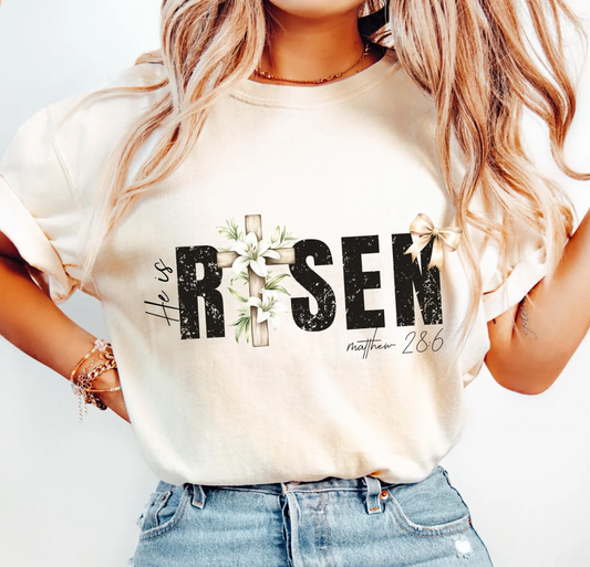 He is Risen- Flowers on Cross