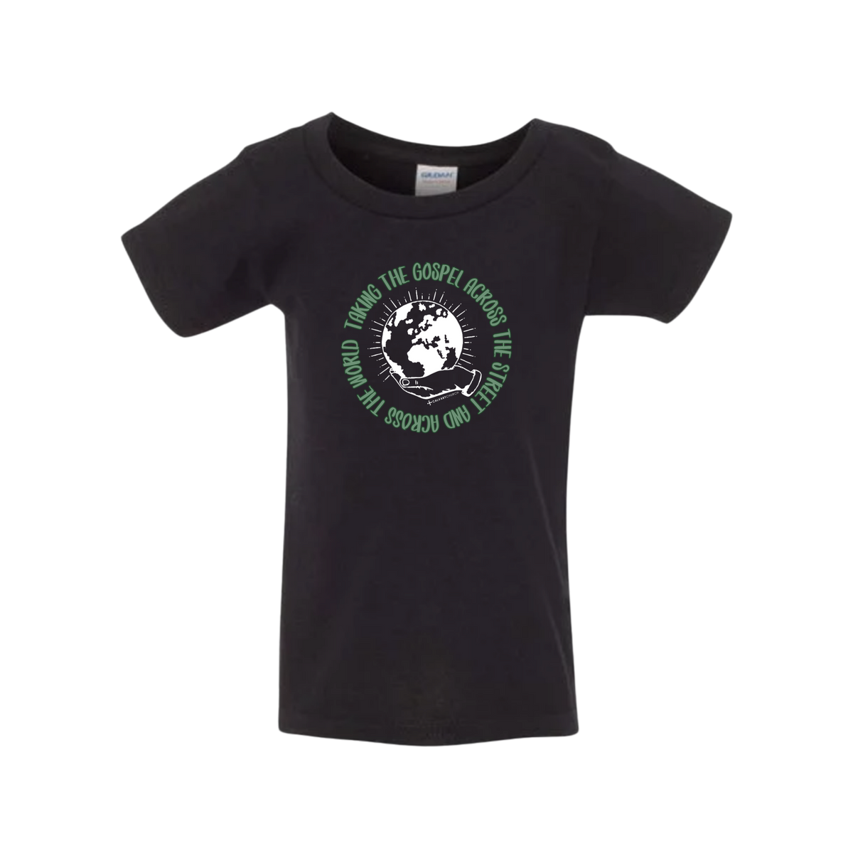 Taking the Gospel- Toddler Black Gildan  T-Shirt - Green Design