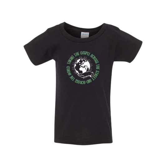 Taking the Gospel- Toddler Black Gildan  T-Shirt - Green Design