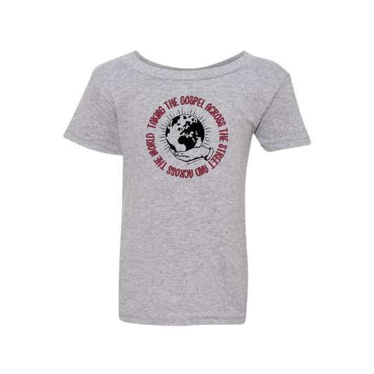 Taking the Gospel- Toddler Sport Gray Gildan  T-Shirt - Red Design