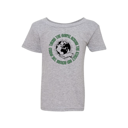 Taking the Gospel- Toddler Sport Gray Gildan  T-Shirt - Green Design